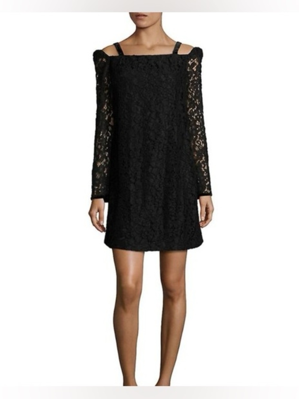 See by Chloe Black Lace Off-Shoulder Shift Dress
